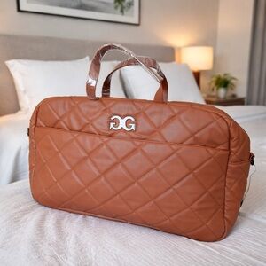 GILDA PARIS:Quilted Brown Travel Ready Handbag w/ travel strap and logo LAST ONE